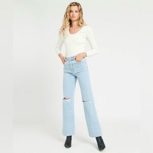 ROLLA'S Distressed Heidi Light-Wash Organic High Rise Loose Straight Jeans Sz 29